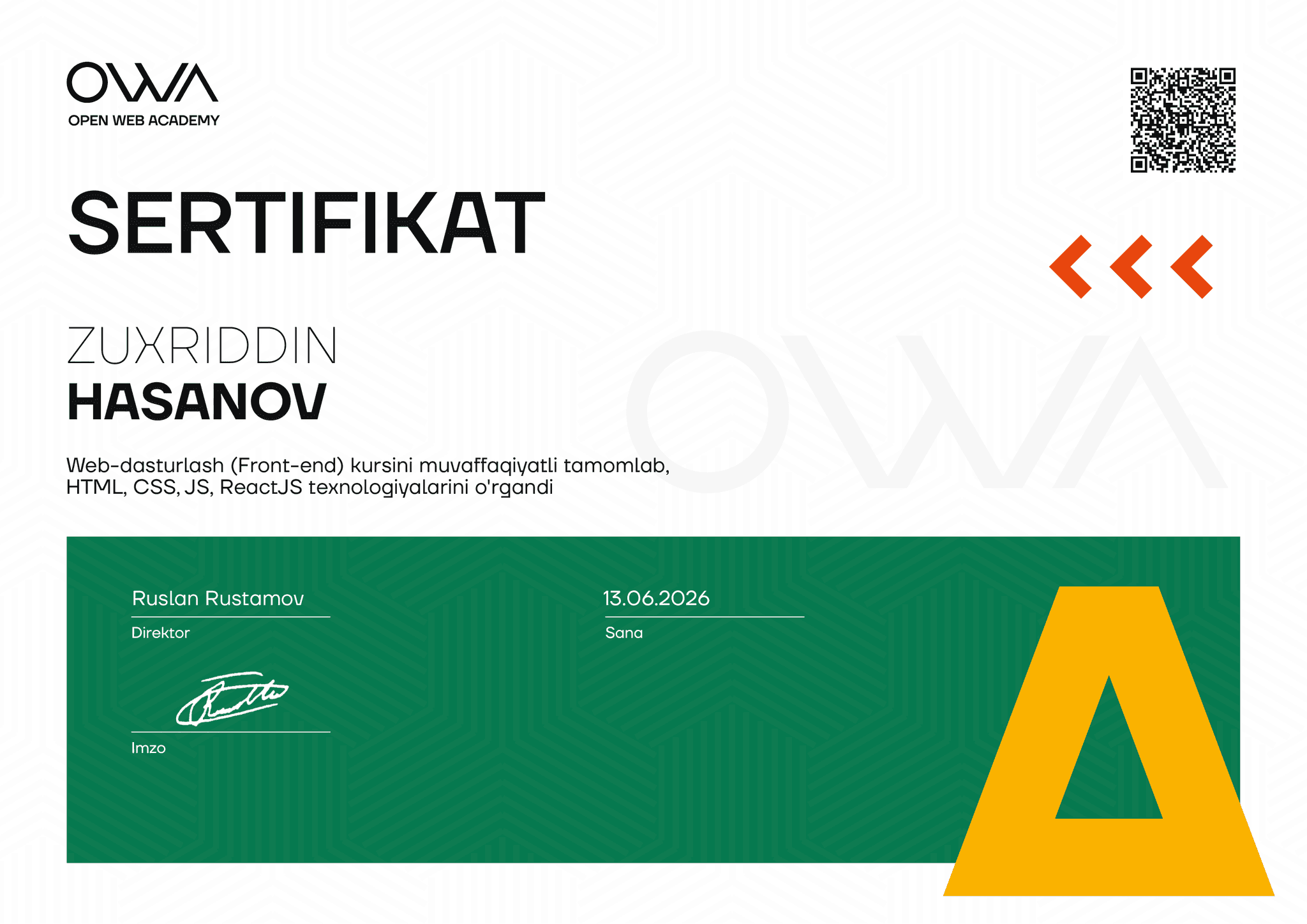 Open Web Academy (OWA) Certificate